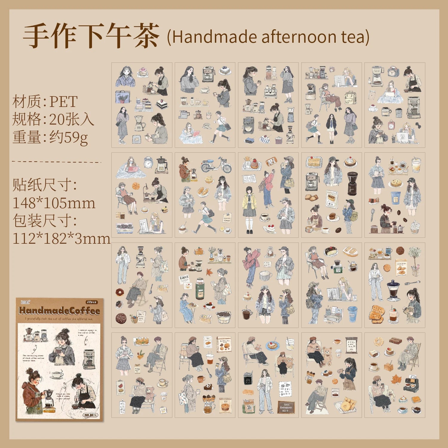 20 Sheets PET Die cut Stickers book Cartoon girl characters Decorative handmade Craft Material Diary Album Scrapbooking Supplies Qme D