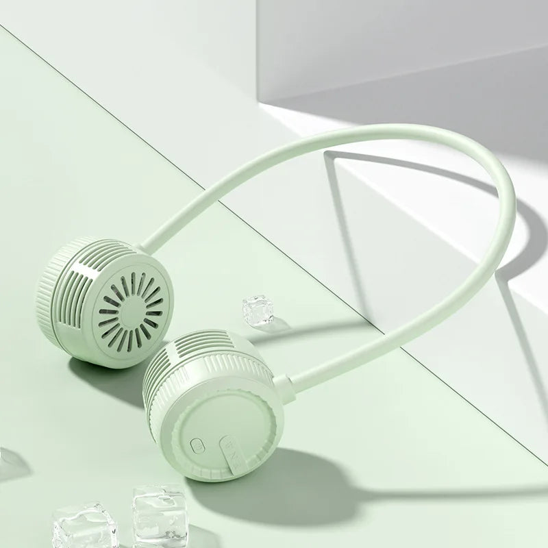 Portable Neck Fan USB Rechargeable Bladeless Mini Foldable Silent Qme light green USB Type-C