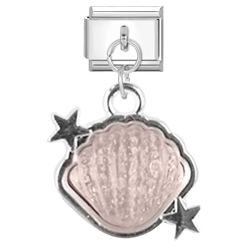 2025 Shiny Zircon Shells Starfish Conch Blue Italian Charm Links Fit