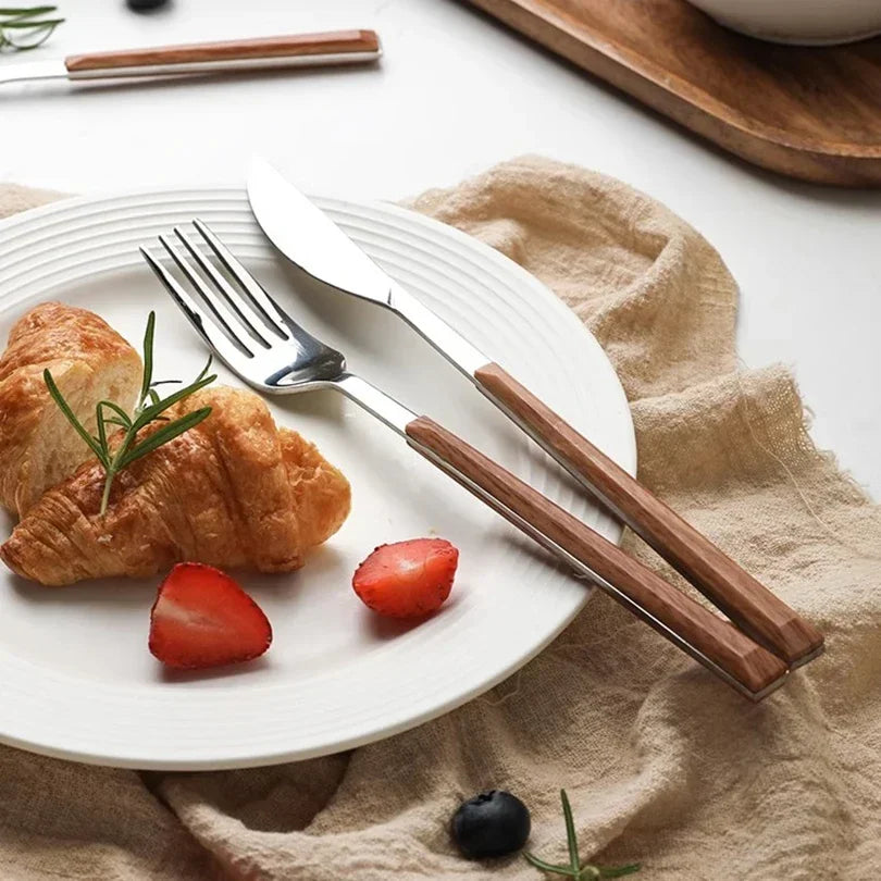 Stainless Steel Imitation Wooden Handle Cutlery Western Tableware Qme