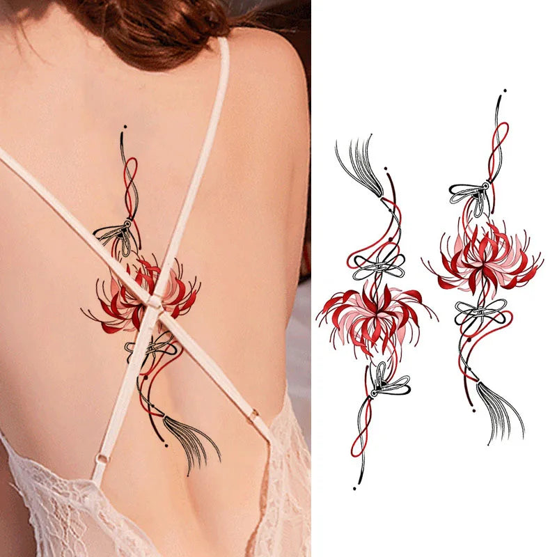 Chinese tassel-style colorful back tattoo stickers, sexy waterproof realistic temporary tattoo stickers for women's chests. Qme