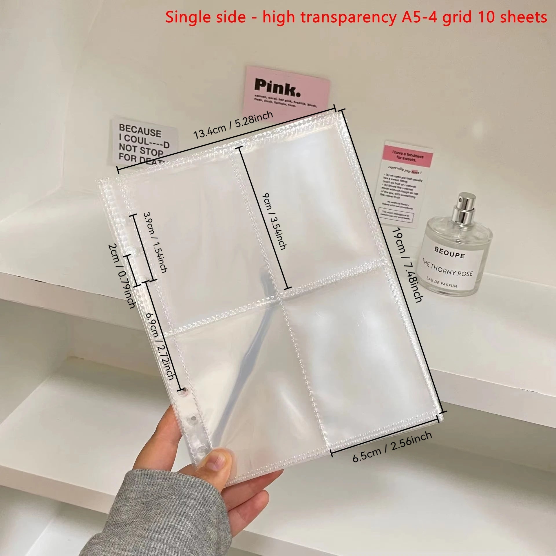 10Pcs/set Pockets Grids Photo Album A5 Inner Page Photocard Binder Photo Sleeve 6 Ring Refill Inner Page Photocard Kpop Qme transparent -4 grid