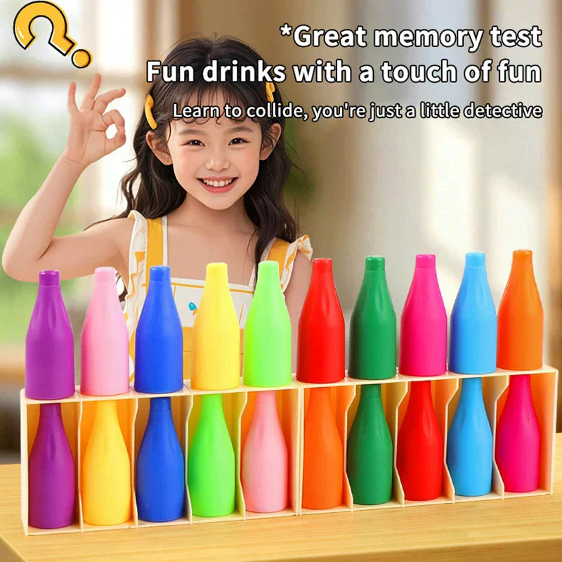 Children's Fun Beverages Color Match Toys 10/20bottles + Base,Early Guessing Memory Training Interactive Puzzle Qme