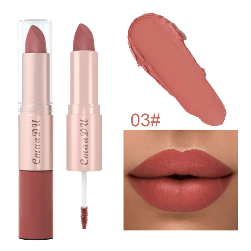 2 In 1 Double-ended Lipstick Lip Liner Pen Matte Pigment Non-stick Cup Skin Color 24H Lasting Waterproof Makeup Beauty Cosmetics Qme 03