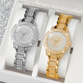 2PCS Fashion Full Diamond Women's Watch Roman Dial Steel Band Female Quartz Watches Set（Without Box） Qme 2PCS Set Without Box