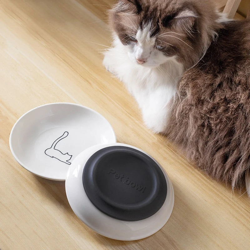 Ceramic Cat Plates With Silicone Anti Slip Pad Pet Cat Snack Bowl Cute Kitten Food Bowl Pet Kitten Water Bowl Pet Supplies Qme