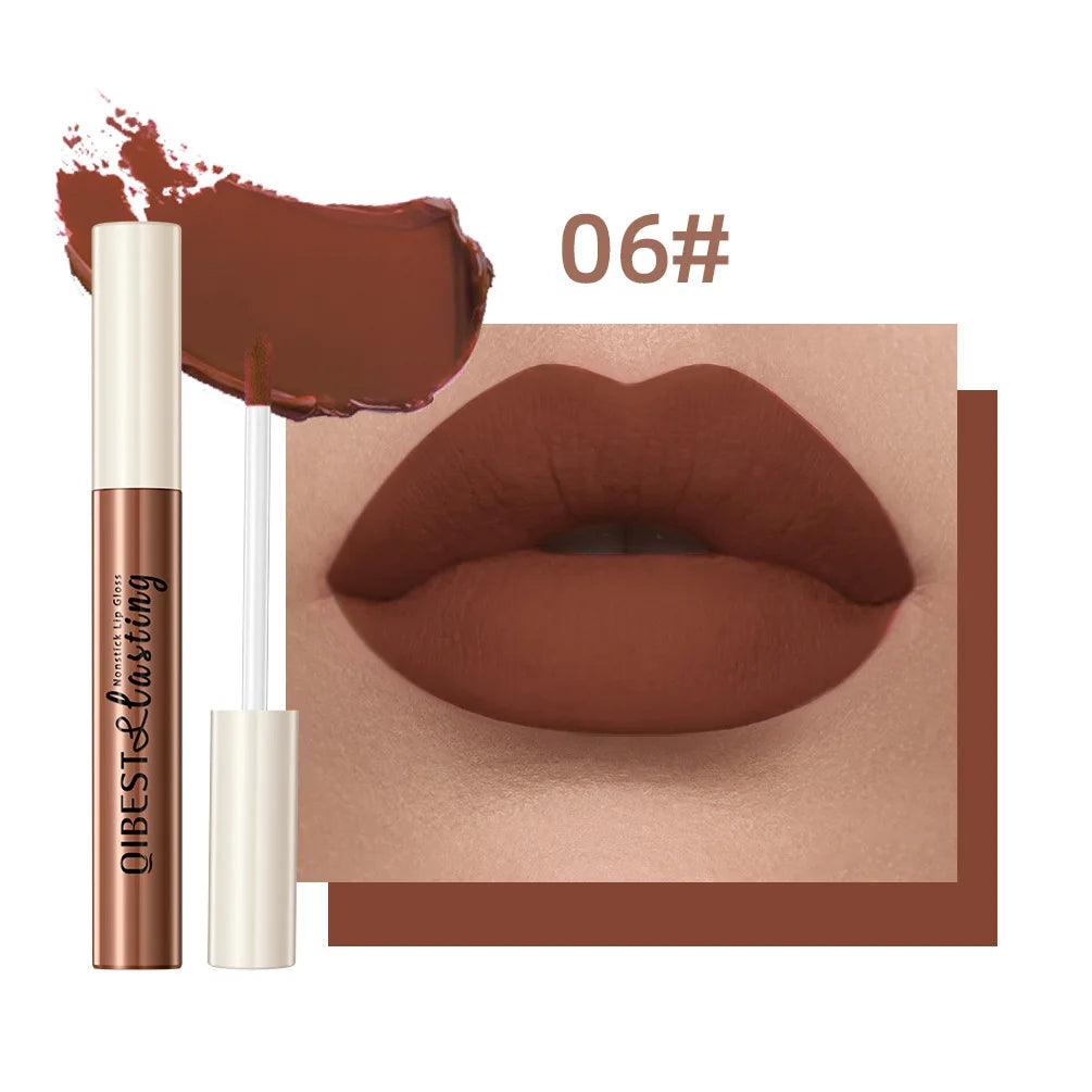 Nude Matte Lip Gloss 24 Colors Long-lasting Velvet Lipstick Waterproof Non-stick Cup Sexy Red Dark Lip Tint Makeup Cosmetic Qme 06
