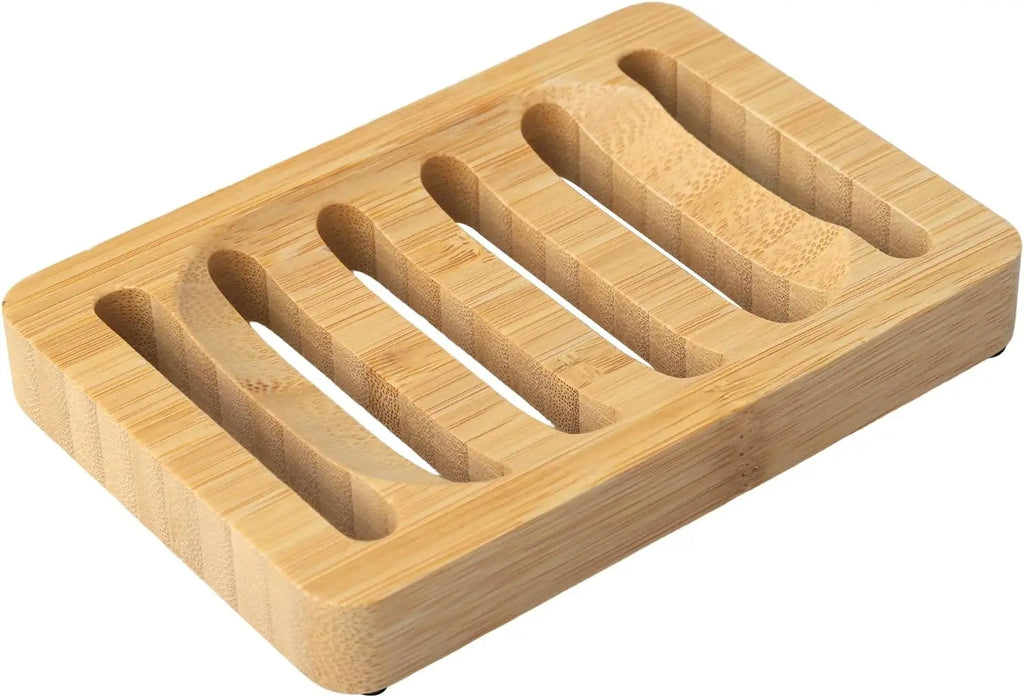 Natural Bamboo Wooden Soap Dish Holder Self Draining Tray Rustic Qme wood color