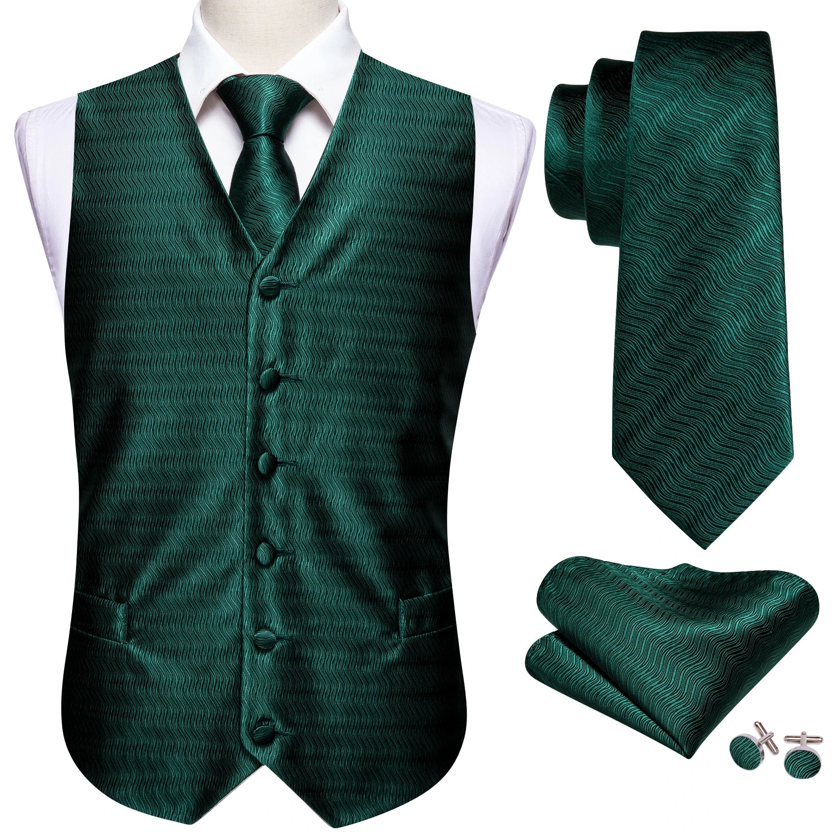 Men's Formal Suit Vest & Tie Set – Paisley/Floral Premium Waistcoat and Necktie Combo for Weddings, Business Festive Occasions Qme MJ-2523 L