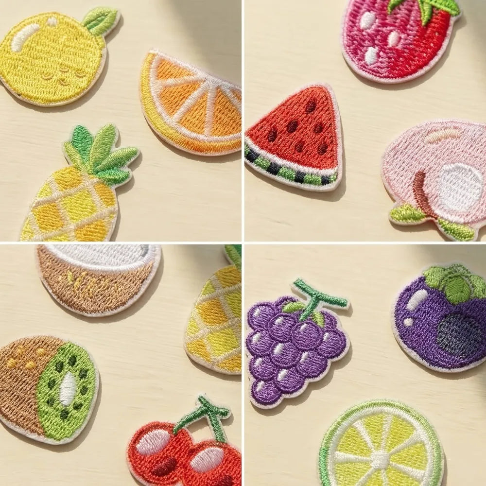 12pcs Cute Fruit Embroidery Iron-On Patches, Self-Adhesive Iron-On Patches for Clothes Repair，Clothing Jeans Backpack DIY Sewing Qme