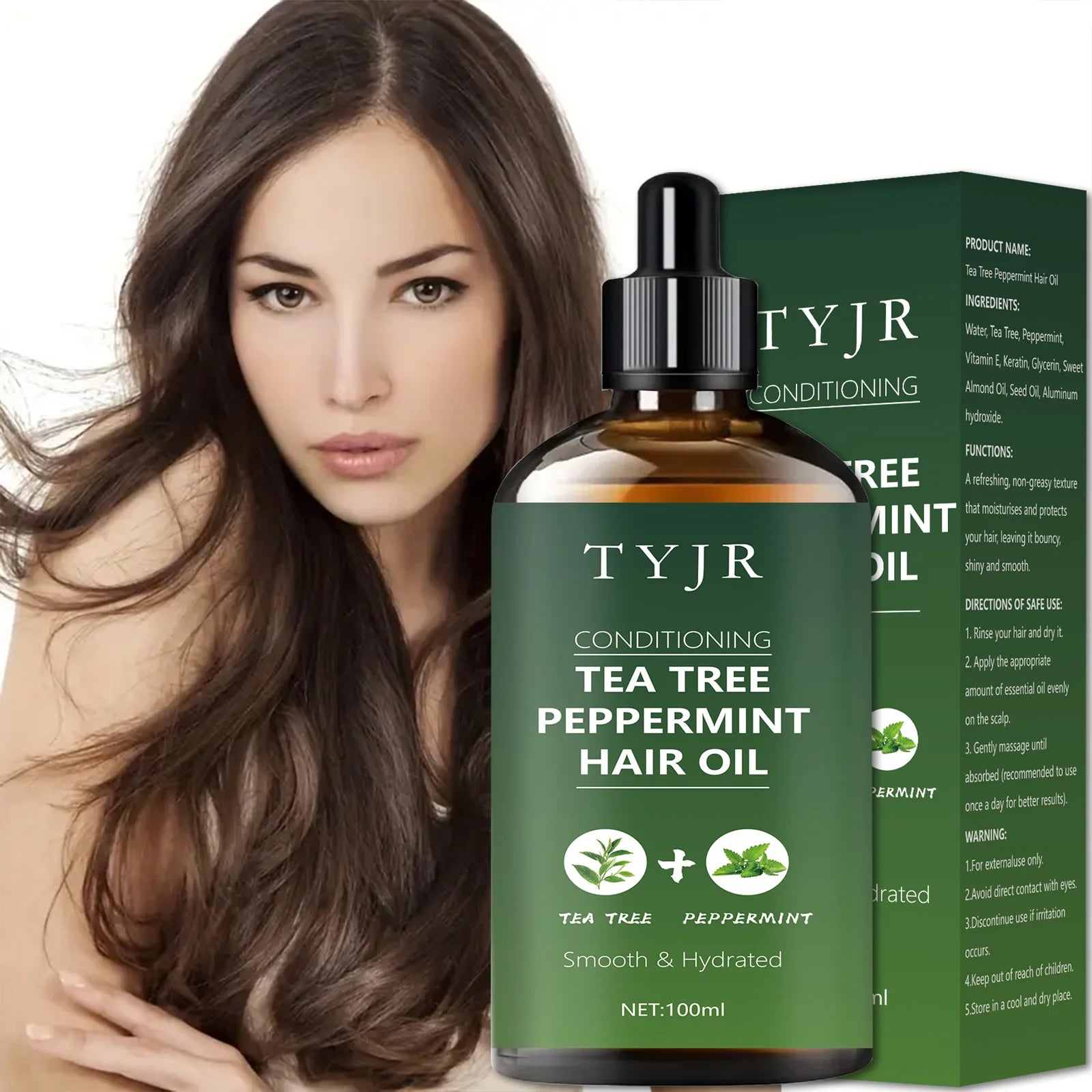 Tea tree peppermint oil for skin care, massage, shower, diffuser relaxing essential oil for face, body, nails, hair, eyelashes Qme