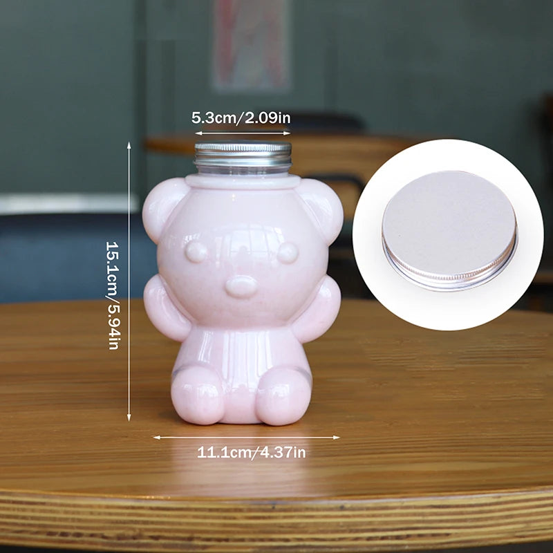 Homemade Drinks Sealed Plastic Cup Big Head Bear Transparent Juice Qme No hole cover