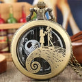 Fashion Lovers Skeleton Quarzt Pocket Watch with Chain Necklace Vintage Quartz Pendant Watches Clock Chain Mens Women Qme Bronze