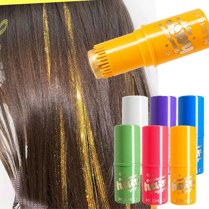 6 Colors Temporary Hair Color Stick, Pearl Shimmer Comb Hair Dye Pen, Washable Waterproof Hair Chalk for Party Cosplay &Festival Qme