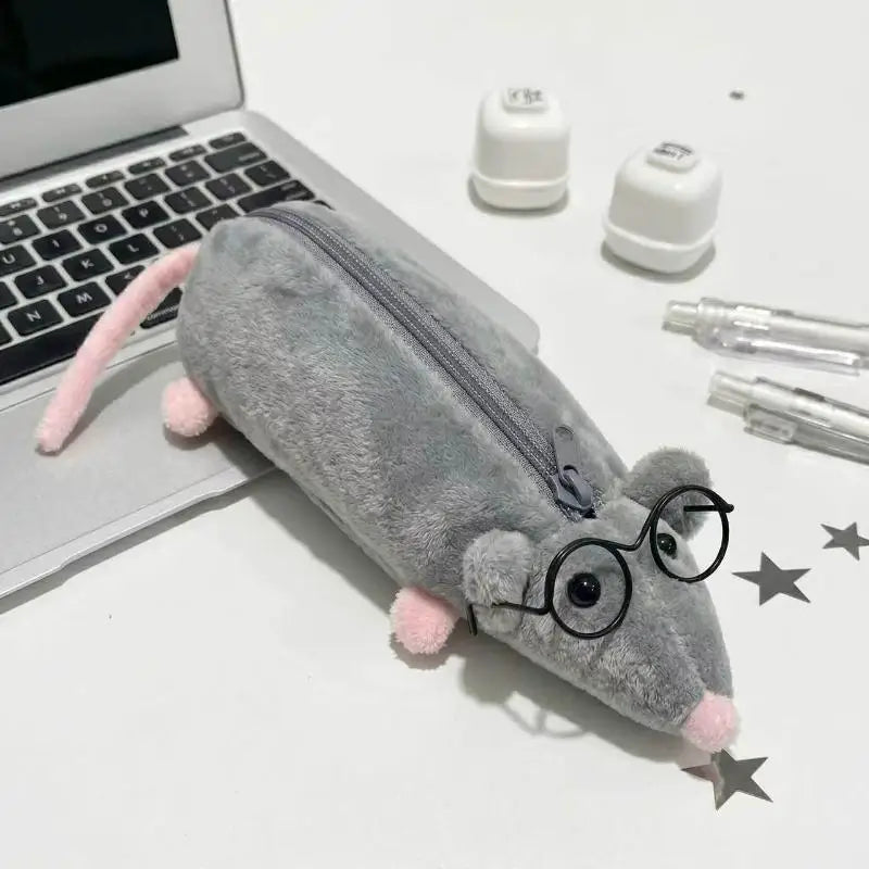 1PcsCute Flower Branch Rat Plush Pencil Case Makeup Bag Large Qme A2