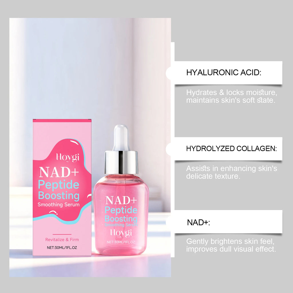 NAD+ Peptide Boosting Smoothing Serum Firming Hydrating Anti-Aging Serum Radiant Glow Face Essence Hyaluronic Acid Brightening Qme
