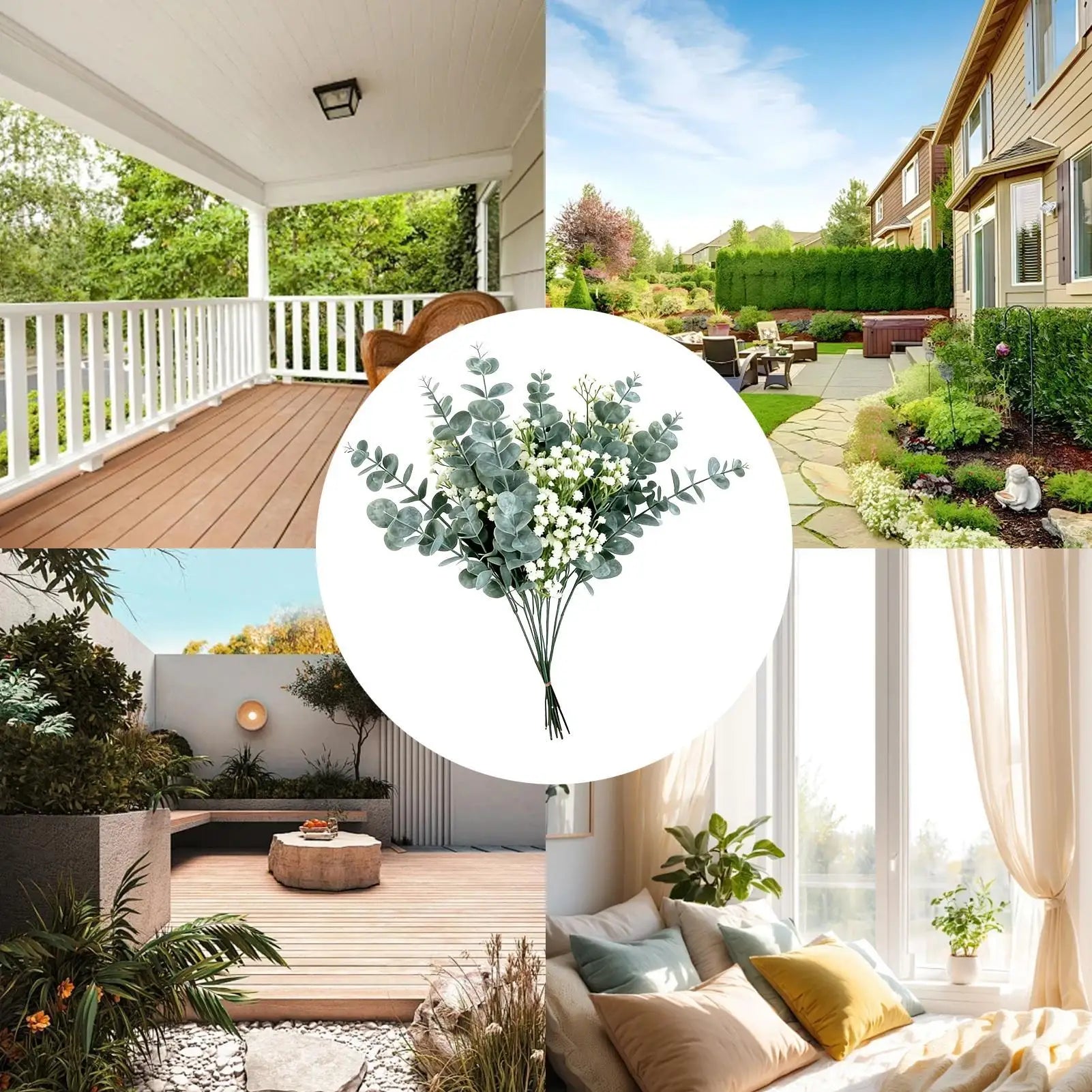 Artificial Eucalyptus Stems Faux UV Resistant Eucalyptus Leaves Fake Greenery Branches for Indoor Outdoor for Wreath Garland Qme