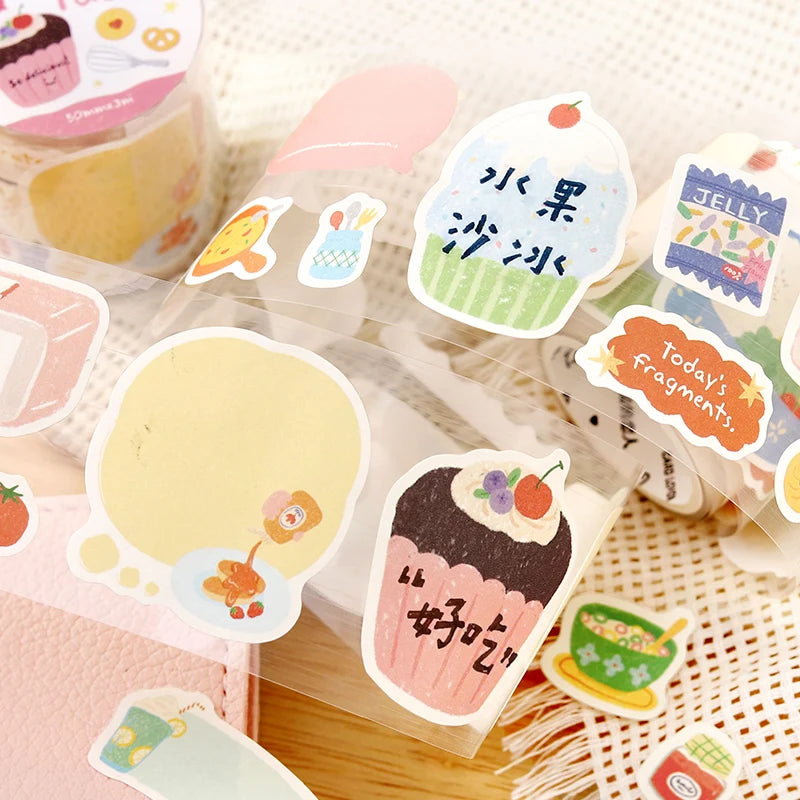 50mmx3m Cartoon Die-Cutting Tape Cute Decor Self-Adhesive Creative Stationery Stickers for Collage Journal Scrapbooking Qme