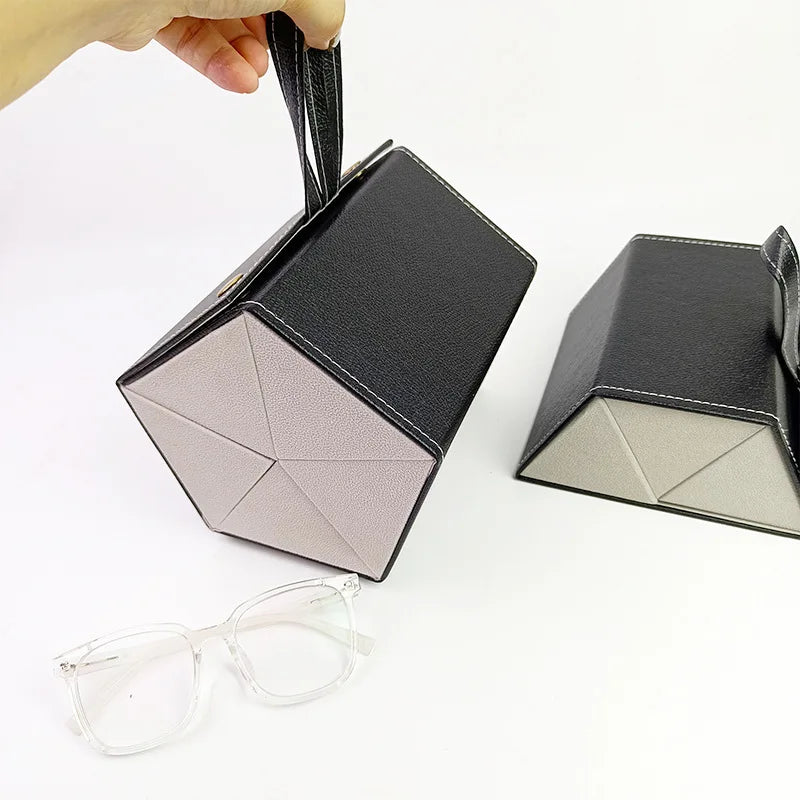 2-Piece Foldable Multi-Grid Eyeglass Case,Portable Multiple Sunglasses Organizer,Handmade Multi-Compartment Glasses Storage Box Qme