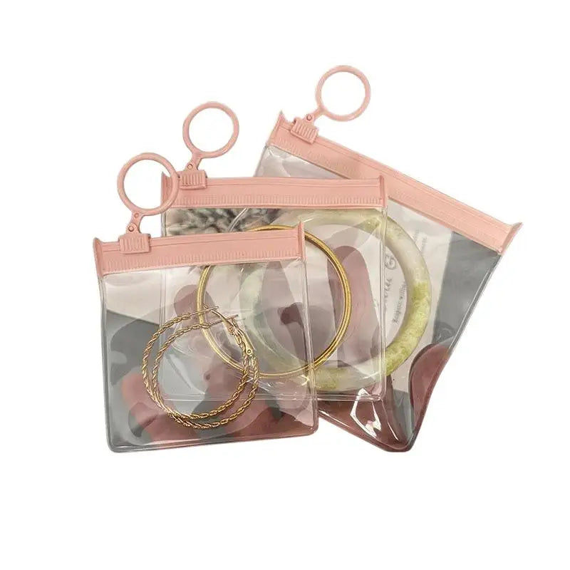 10Pcs Reusable Pink Jewelry Zipper Pouches Soft EVA Plastic Storage Envelopes for Small Jewelry Rings Home Organization Qme
