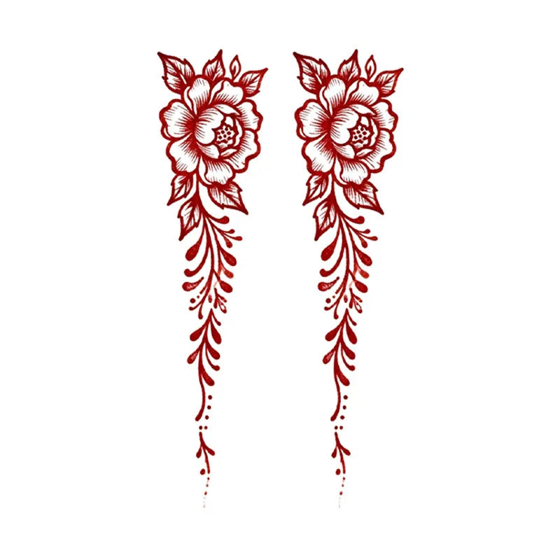 1P Red Peony Flower Temporary Tattoo Sticker, Waterproof and Sweatproof, Fake Tattoo, Hand-painted Art Flower Pattern. Qme
