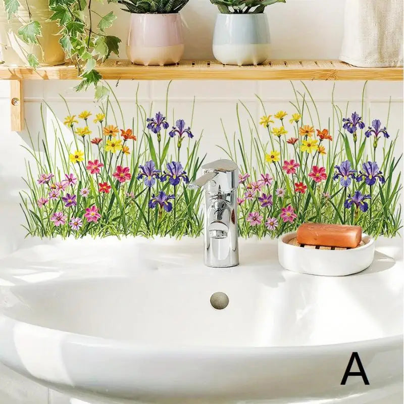 Bathroom Sink Area Backsplash Sticker Floral Waterproof Peel Stick Qme A