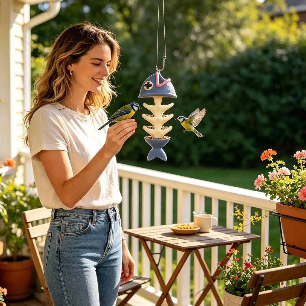 Bird Feeder Resin Creative Novelty Fish Bone Rack Outdoor Outside Qme