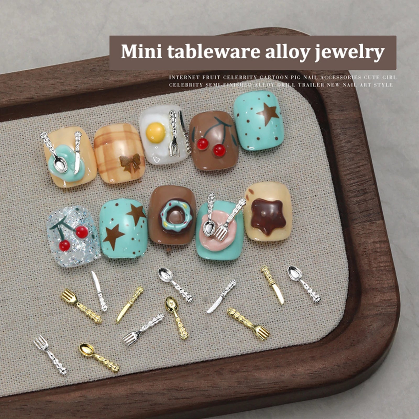 Mini Cute Tableware Nail Charm Metal Cartoon Nails Decoration Art DIY Qme