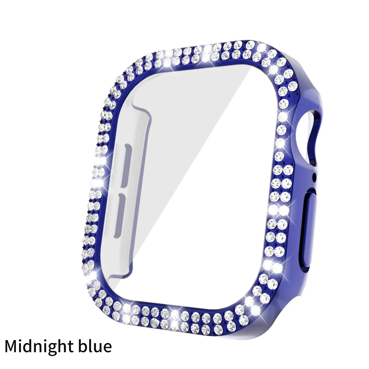 Bling Glass+Cover For Apple Watch 10 46mm 42mm Diamond Hard PC bumper+Screen Protector Case iwatch series 10 42 46mm Accessories Qme Midnight blue For serise 10 46mm