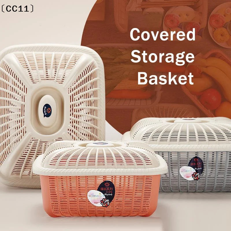Plastic Storage Basket Lid Multifunctional Draining Storing Utensils Qme