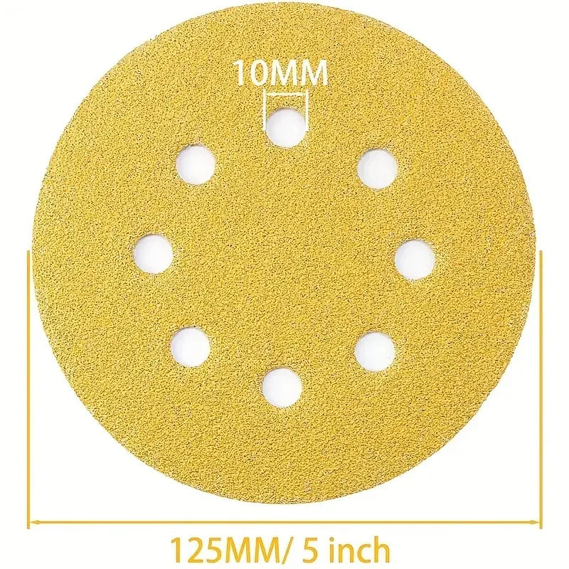 20Pcs Yellow Sanding Discs Assorted Grits 8 Holes 5Inch Sanding Disc Abrasive Tools Hook Loop Sandpaper Loop Sanding Disc Qme