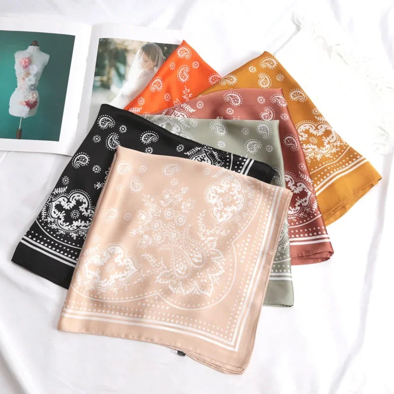 Women Scarf Fashion Paisley Printed Hijab Satin Bandana Head Scarfs Qme