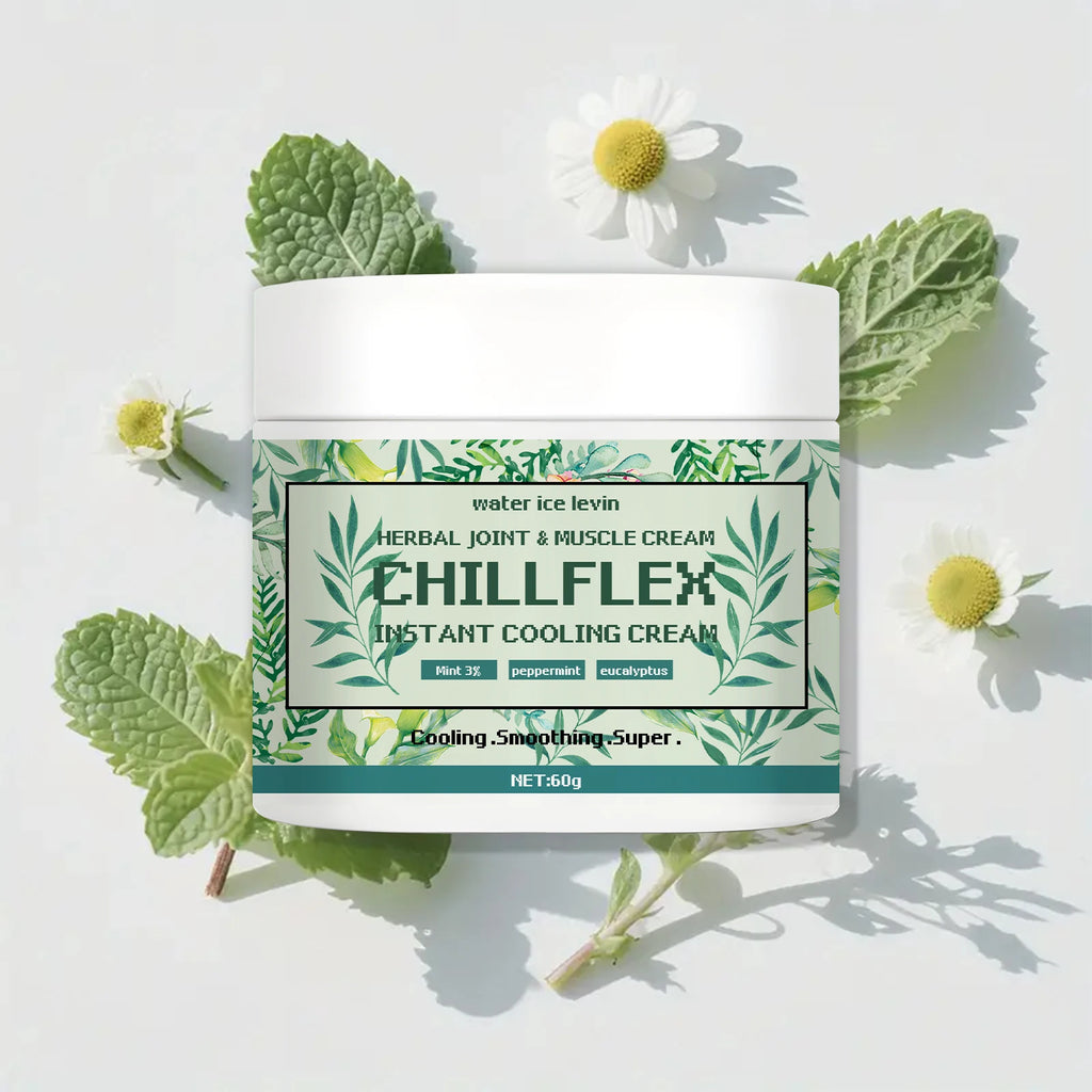 Water Ice Levin CHILLFLEH Cream: Instant Cooling Herbal Relief with Mint & Eucalyptus for Joints & Muscles. 60g. Qme
