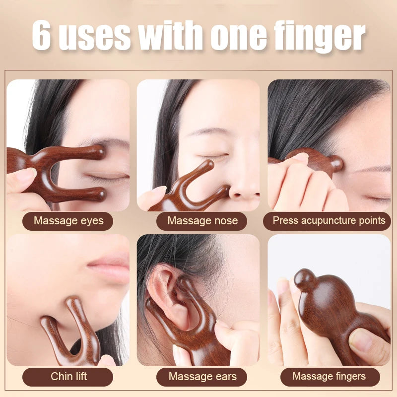 Sandalwood Facial Lifting Meridian Comb Massager Eyes Nose Ear Neck Qme