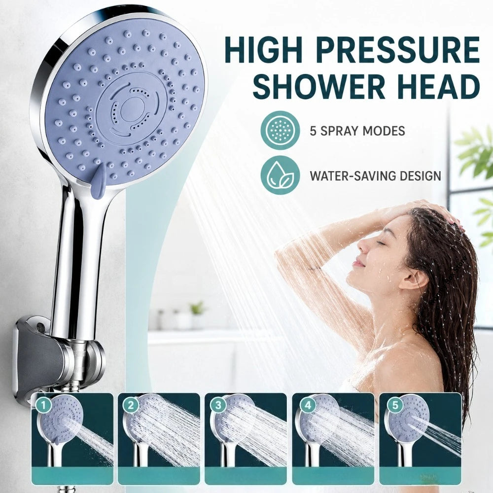 5 Settings High Pressure Portable Shower Head Water Saving Design 1/2/3Pcs Replacement Nozzle For Household Bathroom Shower Qme