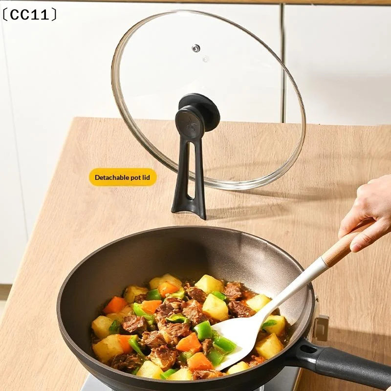 Tempered Glass Round Frying Pan Cover Visible Vertical Lid Pot Qme