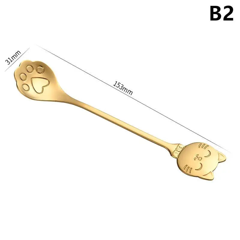 Stainless Steel Coffee Mixing Spoon Creative Cat Claw Spoon Ice Cream Cake Dessert Teaspoon Scoops Tableware Kitchen Accessories Qme B2