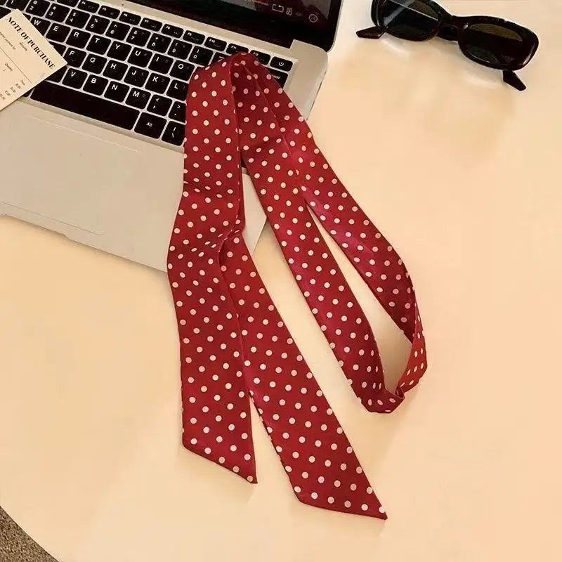 Retro Polka Dot Long Silk Scarf Ribbon Fashion Ins Versatile Qme rt-2