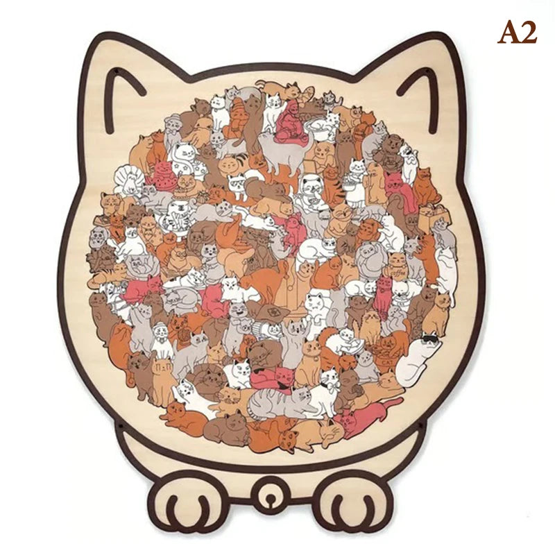 135-Piece Morandi Color Cat-Shaped Wooden Jigsaw Puzzle Irregular Cats Shaped Animal Pieces For Home Decor & Party Games Gifts. Qme A2