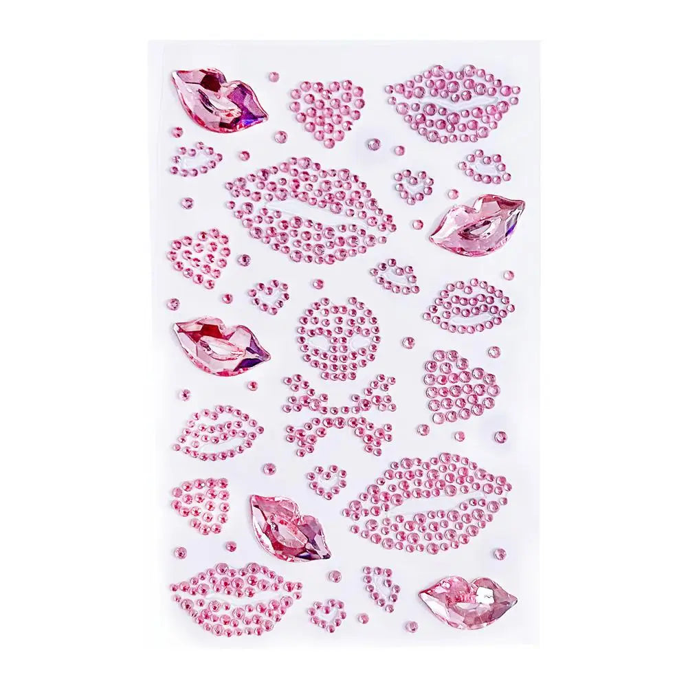 Red Heart Lips Rhinestone Tattoos Self-adhesive Glitter Face Body Qme B