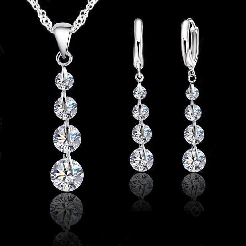 Fashion Bridal Jewelry Set For Women Lady Tassel Cubic Zircon 925 Sterling Silver Color Pendant Necklace Earrings Wedding Gift Qme