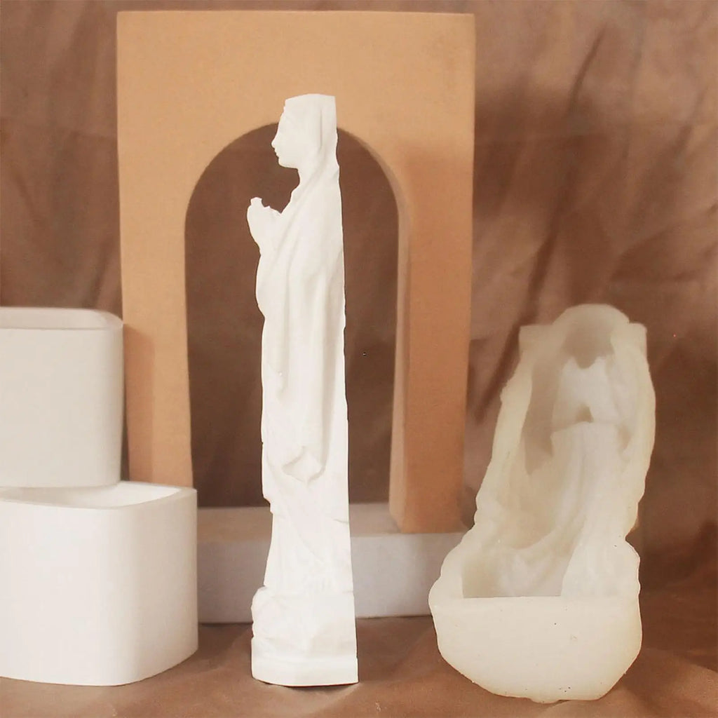 Virgin Mary Plaster Statue Silicone Mold 3D Religious Statue Silicone Candle Mold For Resin Candle Aromatherapy Soap Production Qme