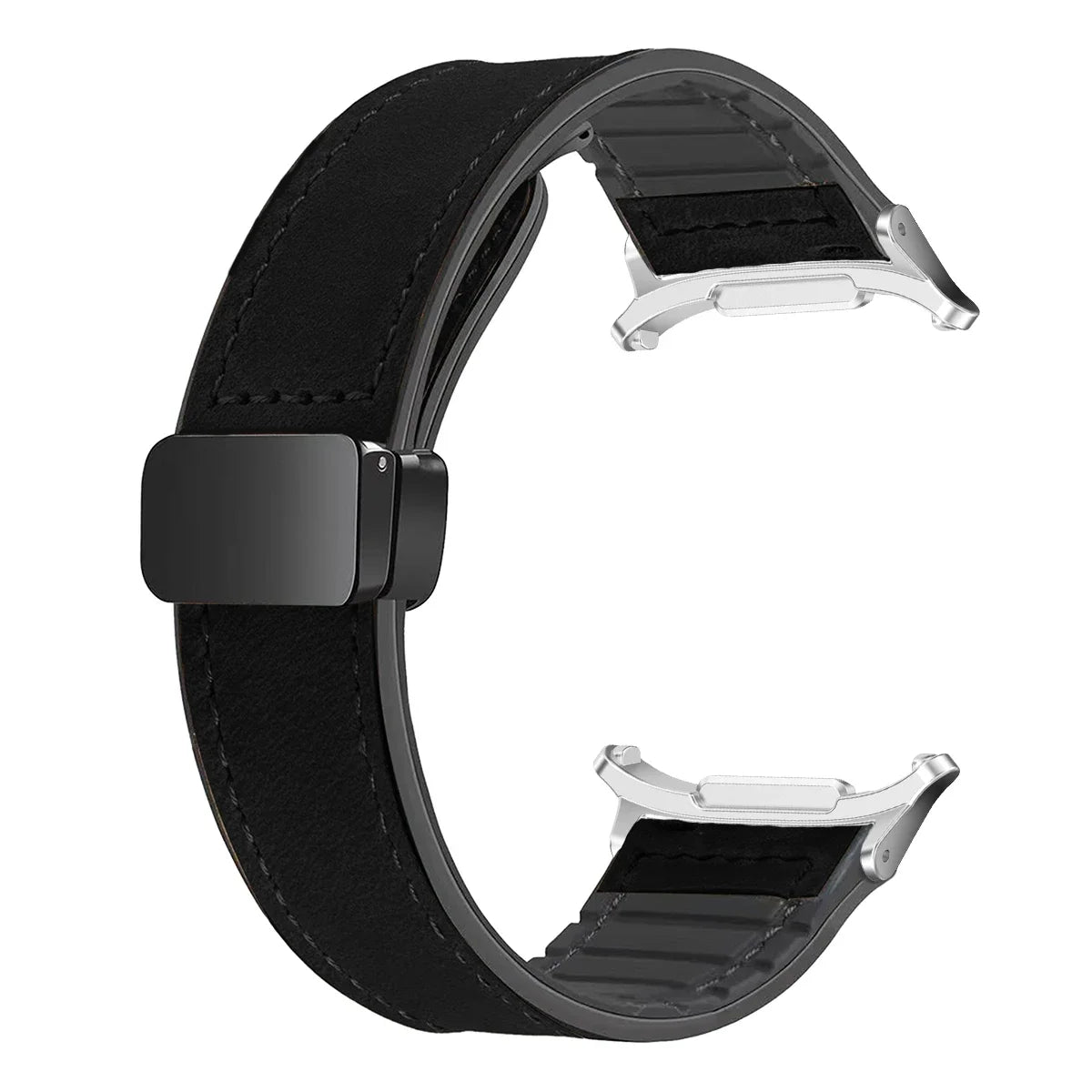 Leather Silicone Strap For Samsung Galaxy Watch 7 Ultra 47mm Magnetic Band Bracelet for Galaxy Watch 7 Ultra 47mm Correa Qme Black-S For watch 7ultra47MM