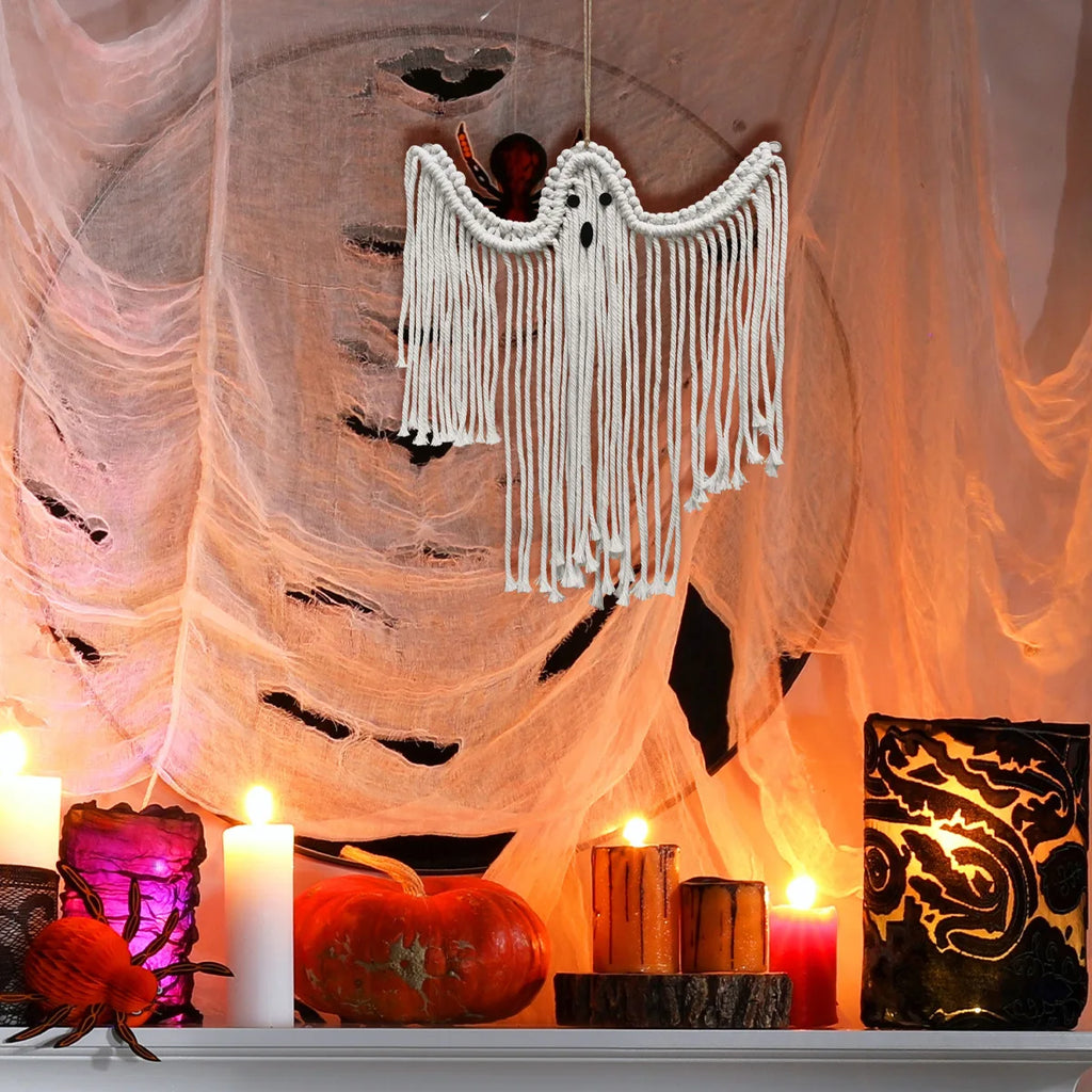 Hand-woven Ghost Wall Hanging Halloween Pendant Decor Holiday Scene Qme