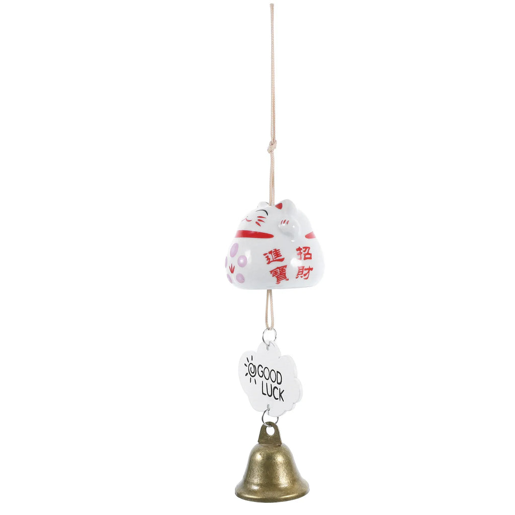 Ceramic Japanese Maneki-Neko Wind Chime Outdoor Garden Patio Balcony Decoration Handmade Good Luck Charm Soothing Bell Sound Qme Default Title