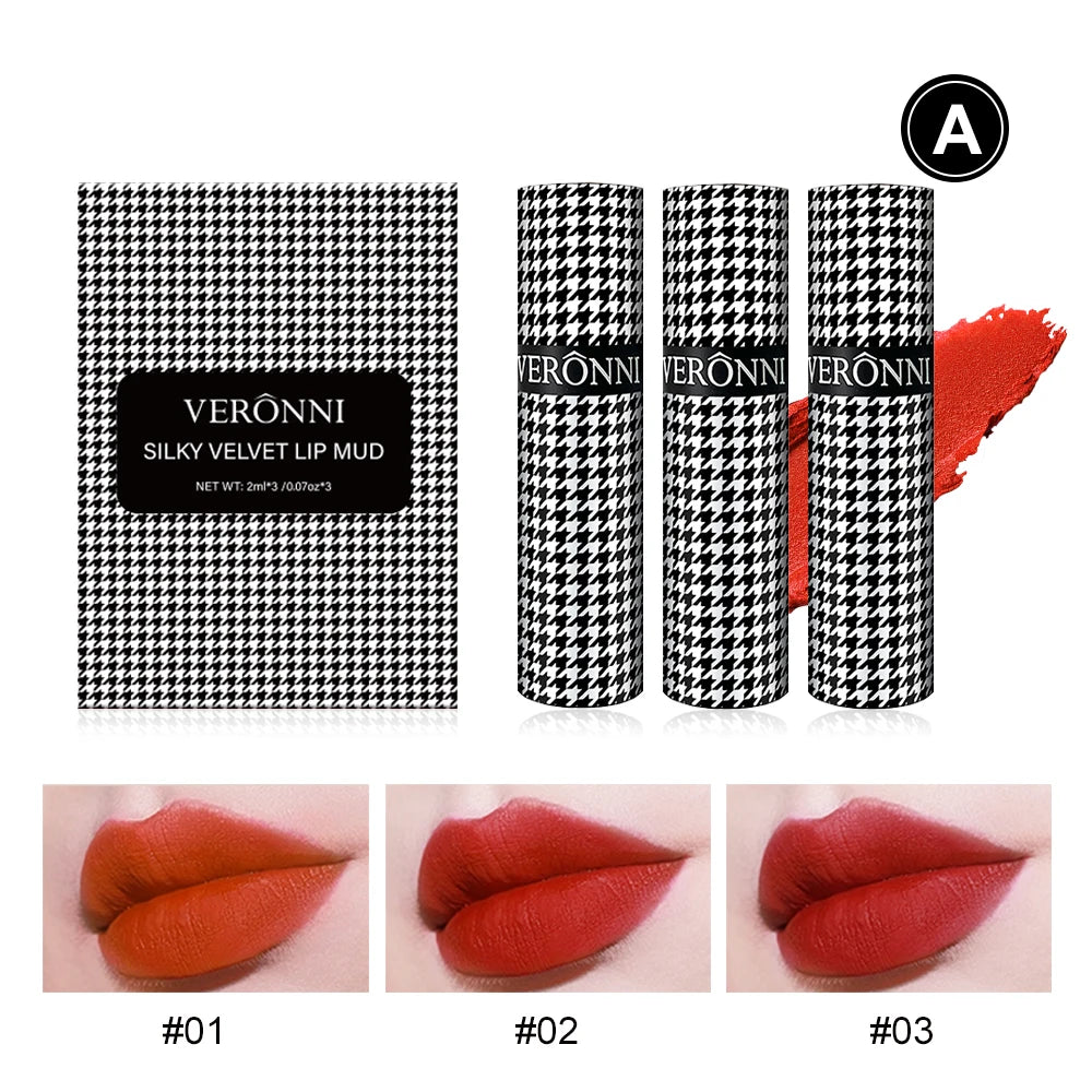 VERONNI Houndstooth Lip Mud Three-pack Matte Cheek Dual-use Blush Qme