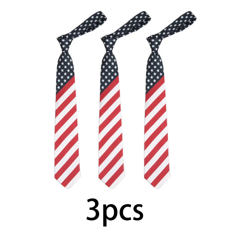 Star Striped American USA Tie Dacron Printing Flag Necktie Unisex Qme 3 pcs