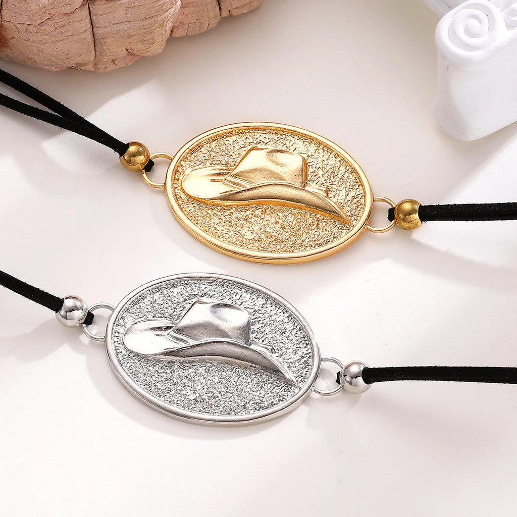 2PCS Boho Ethnic Western Cowboy Hat Rope Bracelet,Oval Texture Exaggerated Hand Jewelry for Vintage Statement Fashion Bangle Qme