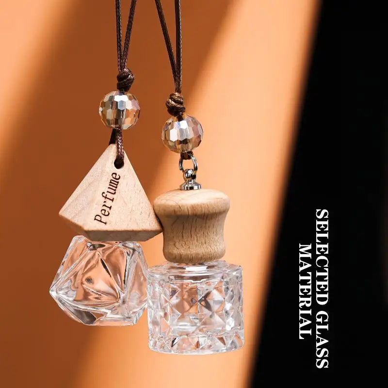 Empty Glass Essential Oil Diffuser Bottle Wooden Cap Car Hanging Qme
