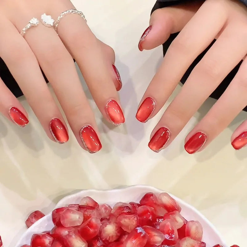 NEW Pomegranate Red Glass Cat Eye Gel High Density Magnetic Gel Polish Icy Transparent Effect Gel Salon Professional Nail Art Qme